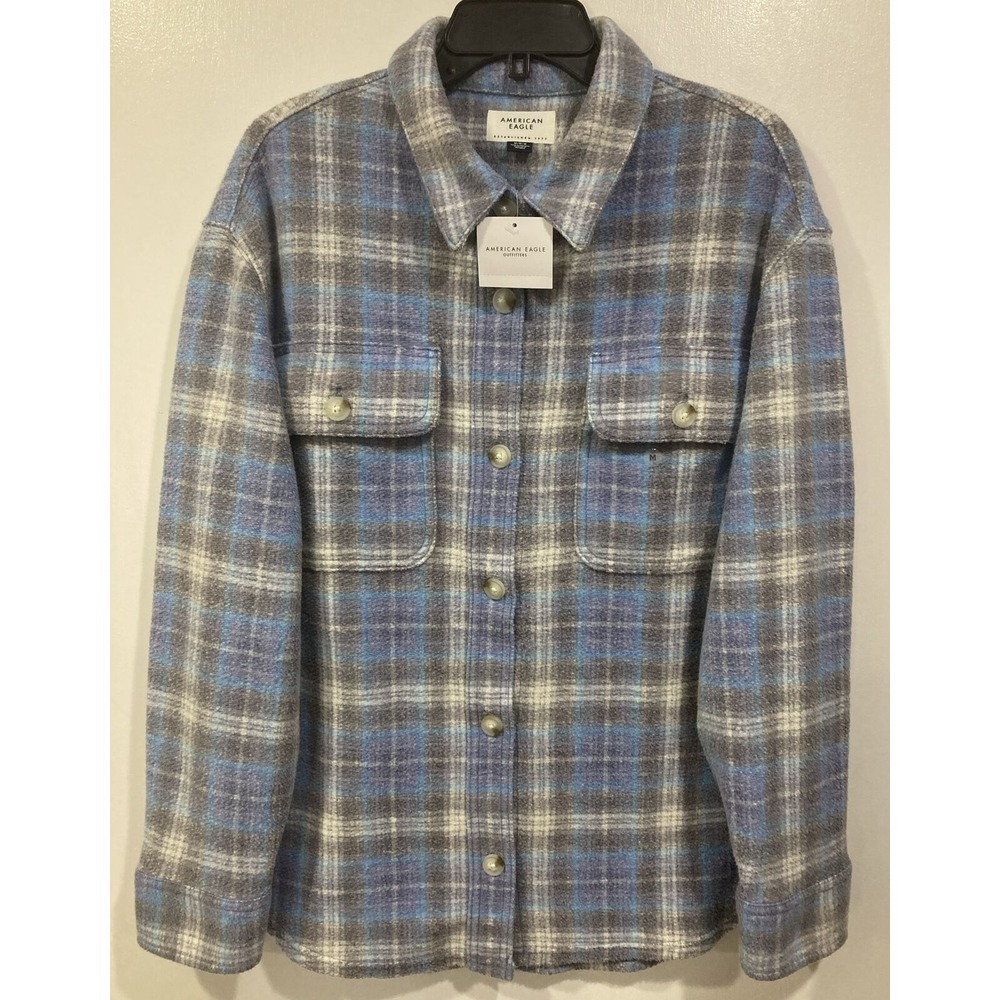 American Eagle AE‎ Oversized Plaid & Love Shacked Womens MEDIUM Blue NWT Soft